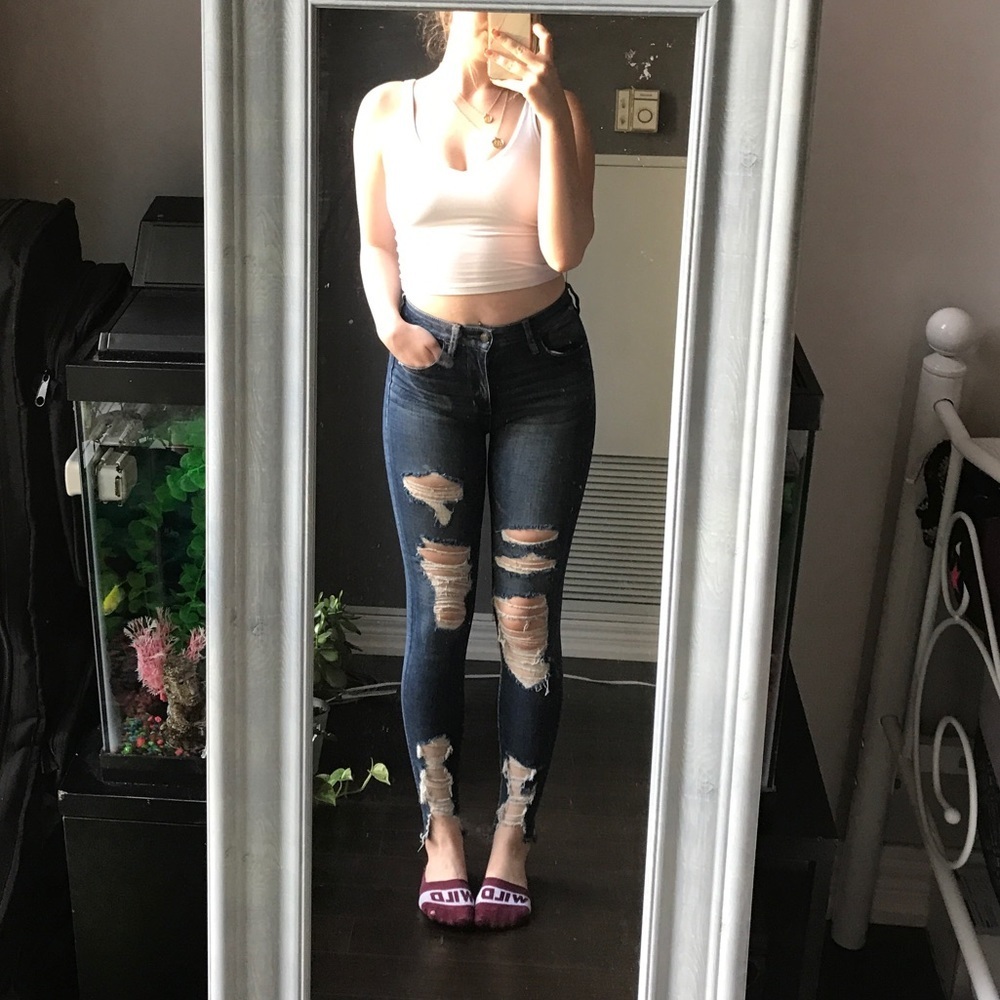 American Eagle High Rise 2010s Tumblrcore Indie Blue Ripped Jegging Jeans 4R